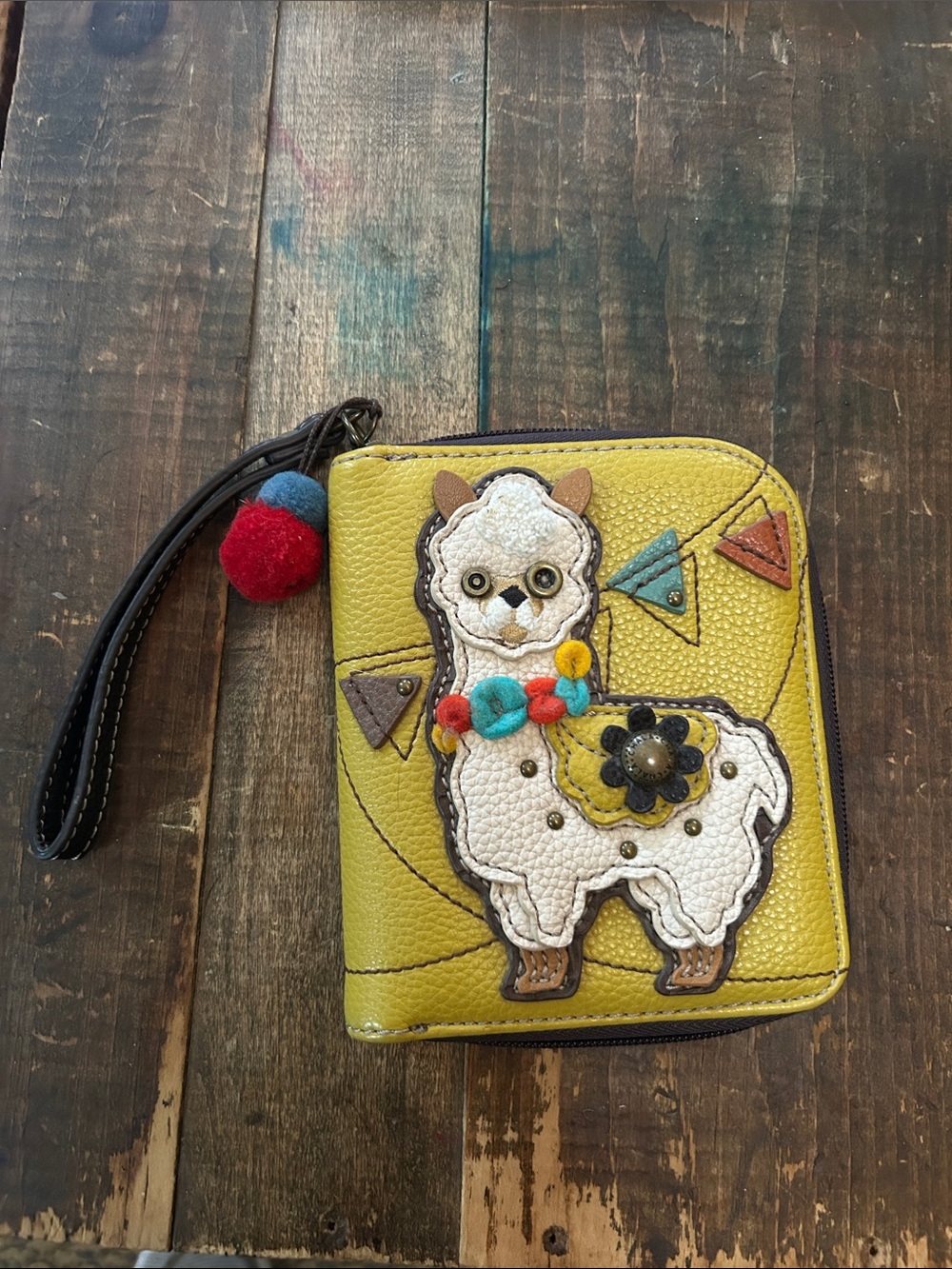 Yellow Alpaca Appliqué Wristlet Clutch